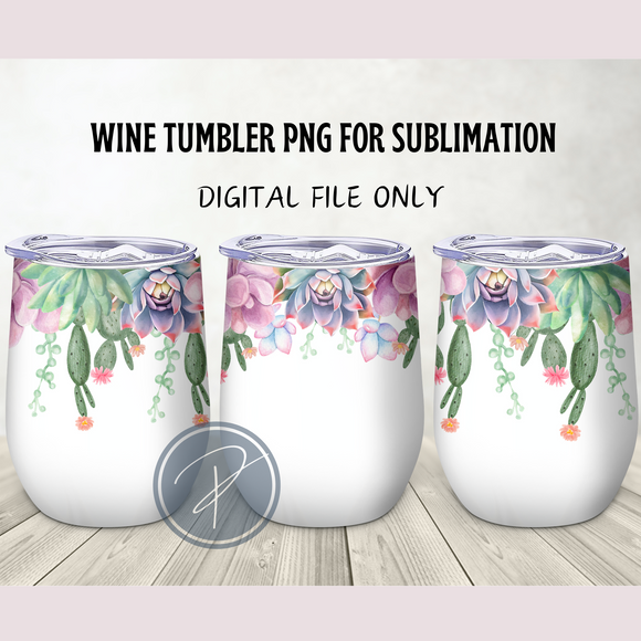 Succulents Floral Wine Tumbler Template - PNG Digital File