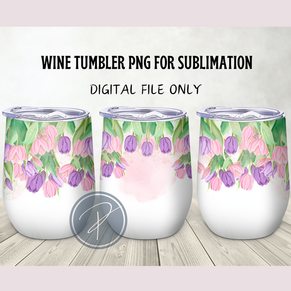 Purple and Pink Tulips Wine Tumbler Template - PNG Digital File