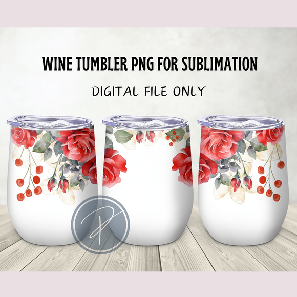 Red Roses Wine Tumbler Template - PNG Digital File