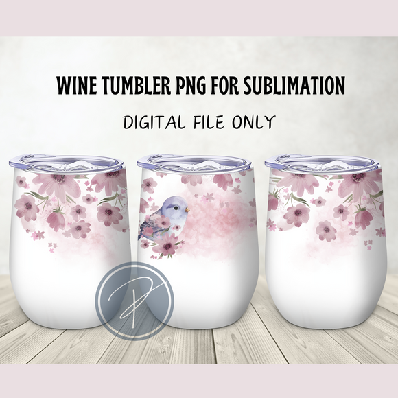 Floral Bird Wine Tumbler Template - PNG Digital File