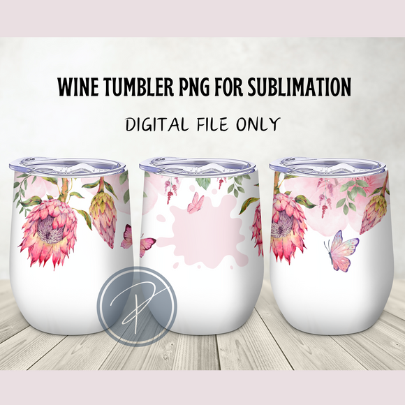 Pink Protea Wine Tumbler Template - PNG Digital File