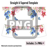 Blue & Red Floral Background Wine Tumbler Template - PNG Digital File
