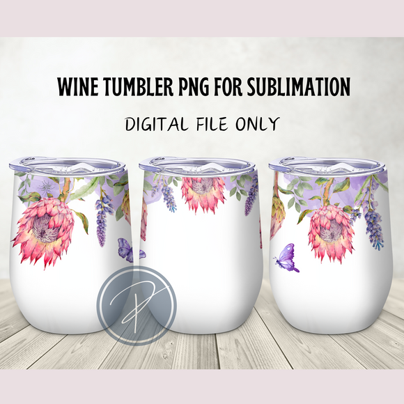 Purple Protea Wine Tumbler Template - PNG Digital File