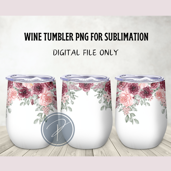 Floral Red Rose Wine Tumbler Template - PNG Digital File