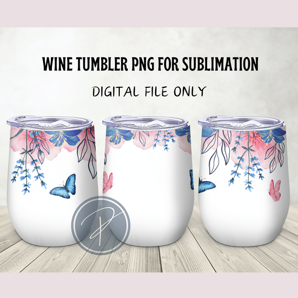 Butterfly Pink & Blue Wine Tumbler Template - PNG Digital File