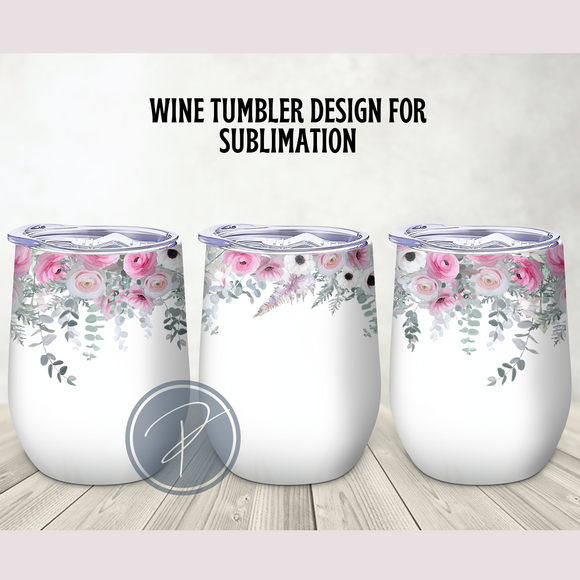 Pink and White Flower Wine Tumbler Template - PNG Digital File