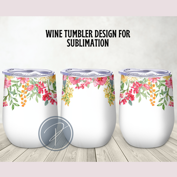 Red Yellow Flower Wine Tumbler Template - PNG Digital File