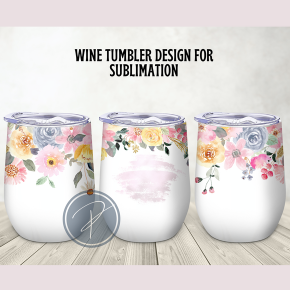 Pastel Floral Wine Tumbler Template - PNG Digital File