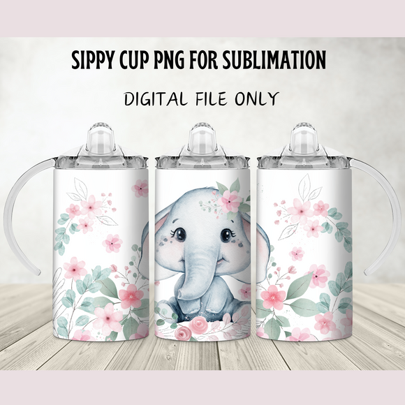 Cute Elephant Sippy Cup Template - PNG Digital File