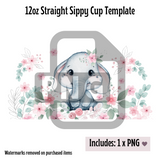 Cute Elephant Sippy Cup Template - PNG Digital File