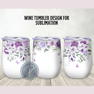 Purple Floral Wine Tumbler Template - PNG Digital File