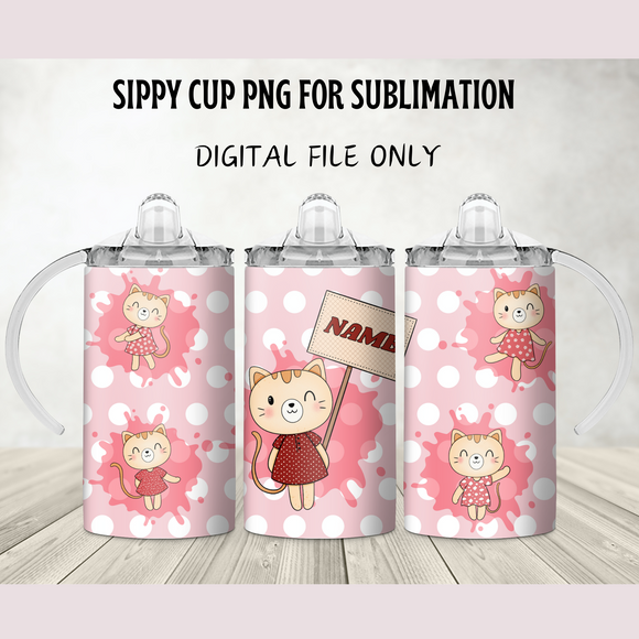 Pink Kittens Sippy Cup Template - PNG Digital File