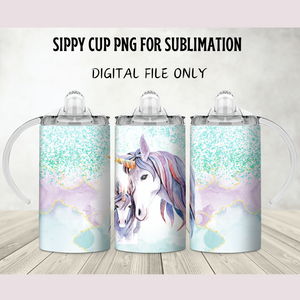 Watercolor Unicorns Sippy Cup Template - PNG Digital File