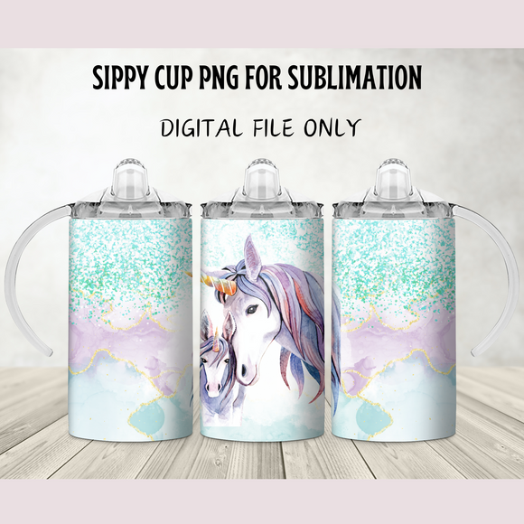 Watercolor Unicorns Sippy Cup Template - PNG Digital File