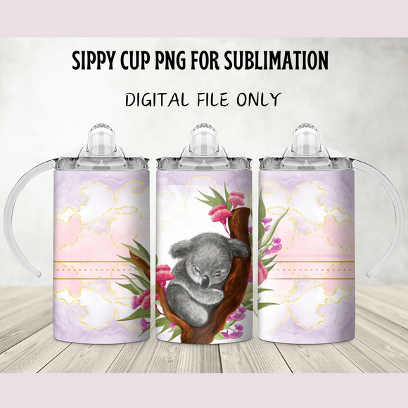 Sleepy Koala Sippy Cup Template - PNG Digital File