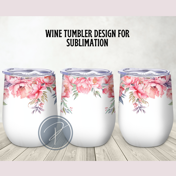 Rose Floral Wine Tumbler Template - PNG Digital File
