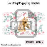 Floral Horse Sippy Cup Template - PNG Digital File