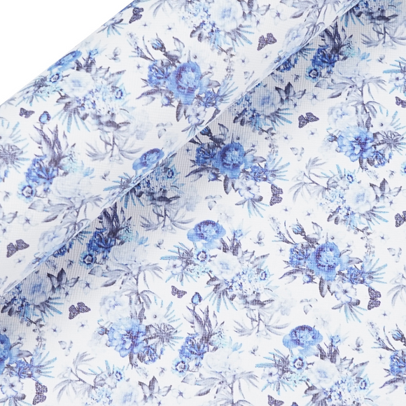 Blue and white floral faux leather